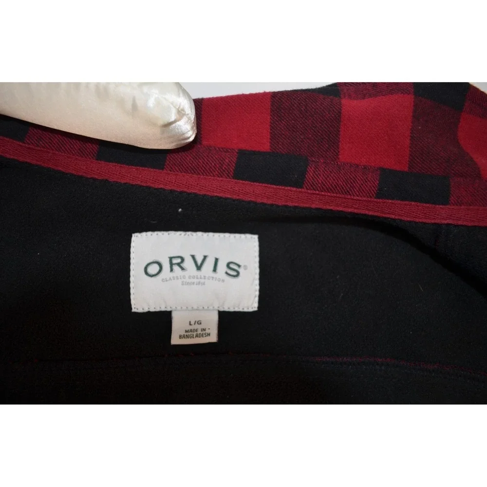 Orvis‎ Shirt Jacket Women's L Red Black Buffalo Plaid Snap Button Fleece Lined